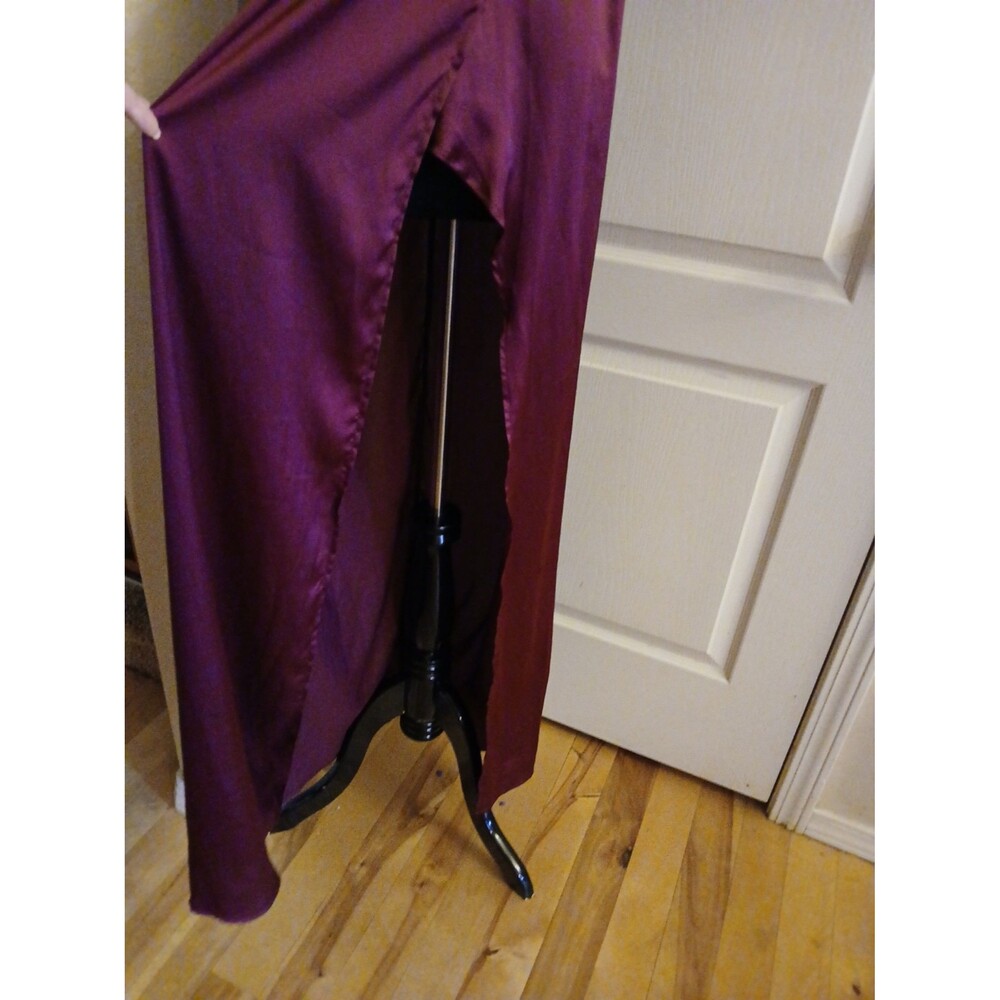 Elegant Burgundy Halter Maxi Dress - Women's Evening Gown - Picture 3 of 6